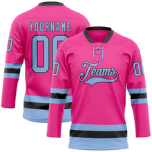 Laden Sie das Bild in den Galerie-Viewer, Custom Pink Light Blue-Black Hockey Lace Neck Jersey
