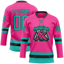 Загрузить изображение в средство просмотра галереи, Custom Pink Aqua-Black Hockey Lace Neck Jersey
