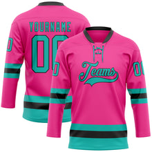 Загрузить изображение в средство просмотра галереи, Custom Pink Aqua-Black Hockey Lace Neck Jersey
