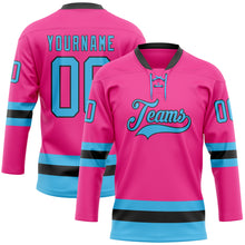 Загрузить изображение в средство просмотра галереи, Custom Pink Sky Blue-Black Hockey Lace Neck Jersey
