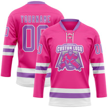 Загрузить изображение в средство просмотра галереи, Custom Pink Medium Purple-White Hockey Lace Neck Jersey
