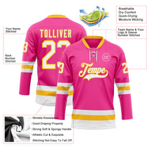 Загрузить изображение в средство просмотра галереи, Custom Pink White-Gold Hockey Lace Neck Jersey
