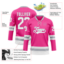 Загрузить изображение в средство просмотра галереи, Custom Pink White-Gray Hockey Lace Neck Jersey
