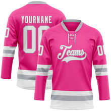 Загрузить изображение в средство просмотра галереи, Custom Pink White-Gray Hockey Lace Neck Jersey
