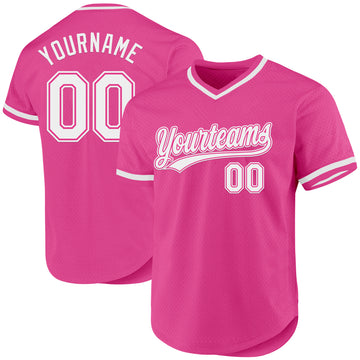 Custom Pink White Authentic Throwback Baseball Jersey