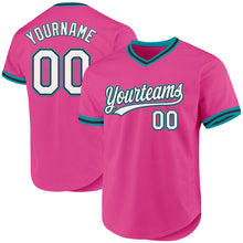 Load image into Gallery viewer, Custom Pink Black-Teal Authentic Throwback Baseball Jersey
