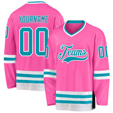 Load image into Gallery viewer, Custom Pink Teal-White Hockey Jersey
