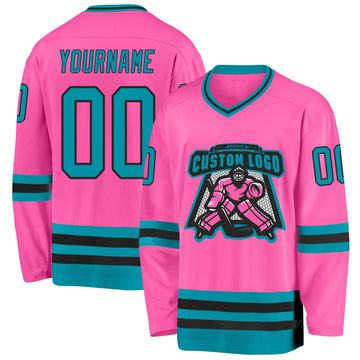 Custom Pink Teal-Black Hockey Jersey