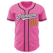 Загрузить изображение в средство просмотра галереи, Custom Pink White Pinstripe Gold-Black Authentic Baseball Jersey
