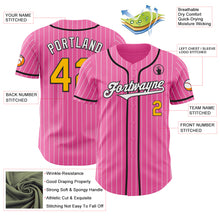 Загрузить изображение в средство просмотра галереи, Custom Pink White Pinstripe Gold-Black Authentic Baseball Jersey
