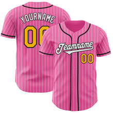 Загрузить изображение в средство просмотра галереи, Custom Pink White Pinstripe Gold-Black Authentic Baseball Jersey
