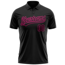 Load image into Gallery viewer, Custom Black Hot Pink 3D Pink Ribbon Breast Cancer Awareness Month Women Health Care Support Performance Polo Shirt
