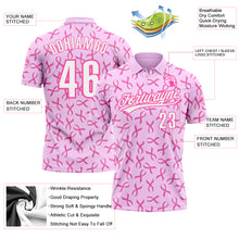 Load image into Gallery viewer, Custom Pink White 3D Pink Ribbon Breast Cancer Awareness Month Women Health Care Support Performance Polo Shirt
