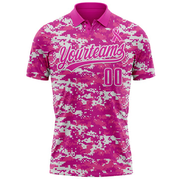 Custom Camo Deep Pink-White 3D Pink Ribbon Breast Cancer Awareness Month Women Health Care Support Performance Polo Shirt