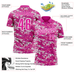 Custom Camo Deep Pink-White 3D Pink Ribbon Breast Cancer Awareness Month Women Health Care Support Performance Polo Shirt