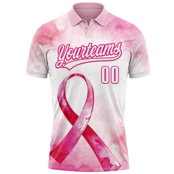 Custom Pink White-Hot Pink 3D Pink Ribbon Breast Cancer Awareness Month Women Health Care Support Performance Polo Shirt