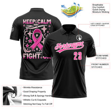 Charger l&#39;image dans la galerie, Custom Black Pink-White 3D Pink Ribbon Keep Calm And Fight On Breast Cancer Awareness Month Women Health Care Support Performance Polo Shirt
