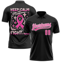 Charger l&#39;image dans la galerie, Custom Black Pink-White 3D Pink Ribbon Keep Calm And Fight On Breast Cancer Awareness Month Women Health Care Support Performance Polo Shirt
