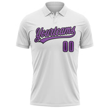 Charger l&#39;image dans la galerie, Custom White Medium Purple-Black 3D World Cancer Day Heart Ribbon Hope Performance Polo Shirt
