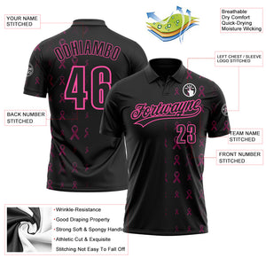 Custom Black Pink 3D Pink Ribbon Breast Cancer Awareness Month Women Health Care Support Performance Polo Shirt