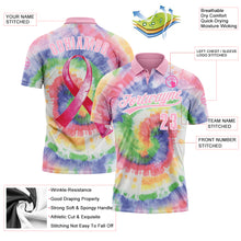 Загрузить изображение в средство просмотра галереи, Custom Tie Dye Light Pink-White 3D Pink Ribbon Breast Cancer Awareness Month Women Health Care Support Performance Polo Shirt
