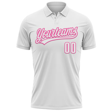 Custom White Pink 3D Pink Ribbon Breast Cancer Awareness Month Women Health Care Support Performance Polo Shirt