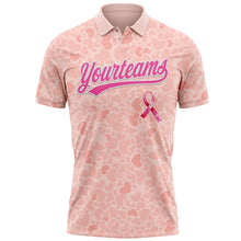 Загрузить изображение в средство просмотра галереи, Custom Medium Pink Pink-White 3D Pink Ribbon Breast Cancer Awareness Month Women Health Care Support Performance Polo Shirt
