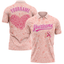 Загрузить изображение в средство просмотра галереи, Custom Medium Pink Pink-White 3D Pink Ribbon Breast Cancer Awareness Month Women Health Care Support Performance Polo Shirt
