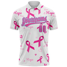 Load image into Gallery viewer, Custom White Pink-Light Blue 3D Pink Ribbon Breast Cancer Awareness Month Women Health Care Support Performance Polo Shirt
