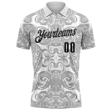 Laden Sie das Bild in den Galerie-Viewer, Custom White Black-Steel Gray 3D Bowling Abstract Liquid Performance Polo Shirt
