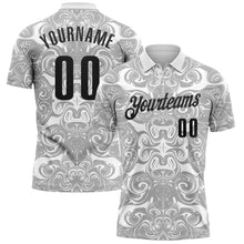 Laden Sie das Bild in den Galerie-Viewer, Custom White Black-Steel Gray 3D Bowling Abstract Liquid Performance Polo Shirt
