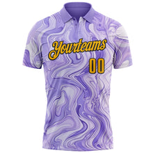 Laden Sie das Bild in den Galerie-Viewer, Custom Purple Gold-Black 3D Bowling Abstract Liquid Performance Polo Shirt
