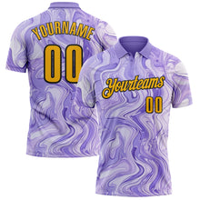 Laden Sie das Bild in den Galerie-Viewer, Custom Purple Gold-Black 3D Bowling Abstract Liquid Performance Polo Shirt
