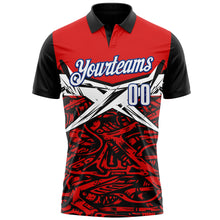 Laden Sie das Bild in den Galerie-Viewer, Custom Red Royal-Black 3D Bowling Performance Polo Shirt
