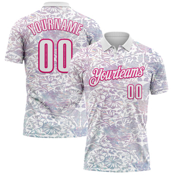 Custom White Hot Pink 3D Bowling Vintage Floral Performance Polo Shirt