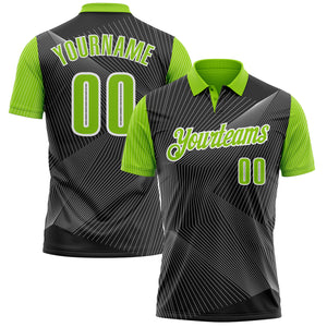 Custom Black Neon Green-White 3D Bowling Line Performance Polo Shirt