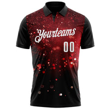 Laden Sie das Bild in den Galerie-Viewer, Custom Black Red-White 3D Bowling Glowing Star Performance Polo Shirt
