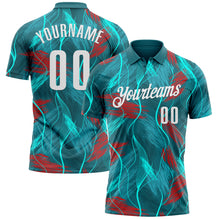 Load image into Gallery viewer, Custom Teal Red-White 3D Bowling Line Performance Polo Shirt
