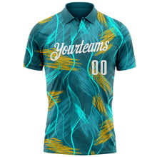 Laden Sie das Bild in den Galerie-Viewer, Custom Teal Old Gold-White 3D Bowling Line Performance Polo Shirt
