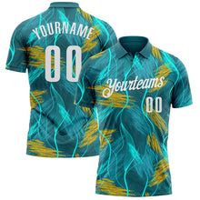 Laden Sie das Bild in den Galerie-Viewer, Custom Teal Old Gold-White 3D Bowling Line Performance Polo Shirt
