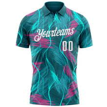 Laden Sie das Bild in den Galerie-Viewer, Custom Teal Pink-White 3D Bowling Line Performance Polo Shirt
