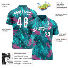 Laden Sie das Bild in den Galerie-Viewer, Custom Teal Pink-White 3D Bowling Line Performance Polo Shirt
