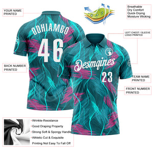 Custom Teal Pink-White 3D Bowling Line Performance Polo Shirt