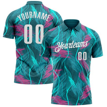 Laden Sie das Bild in den Galerie-Viewer, Custom Teal Pink-White 3D Bowling Line Performance Polo Shirt
