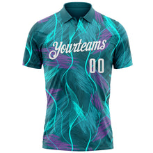 Laden Sie das Bild in den Galerie-Viewer, Custom Teal Medium Purple-White 3D Bowling Line Performance Polo Shirt
