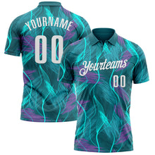 Laden Sie das Bild in den Galerie-Viewer, Custom Teal Medium Purple-White 3D Bowling Line Performance Polo Shirt
