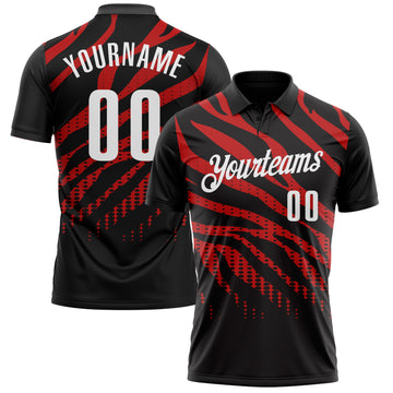 Custom Black Red-White 3D Bowling Dot Performance Polo Shirt