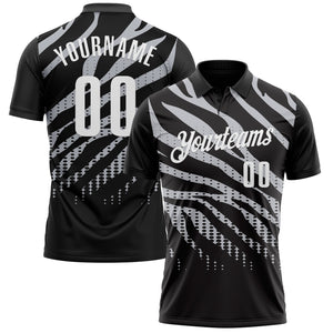 Custom Black Gray-White 3D Bowling Dot Performance Polo Shirt