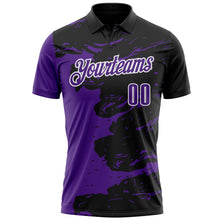 Load image into Gallery viewer, Custom Black Purple-White 3D Bowling Splash Ink Performance Polo Shirt
