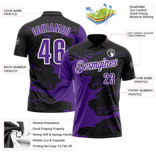 Laden Sie das Bild in den Galerie-Viewer, Custom Black Purple-White 3D Bowling Splash Ink Performance Polo Shirt
